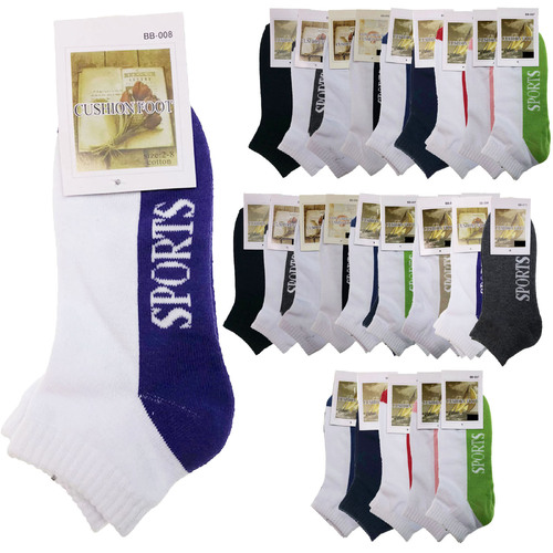 24x COTTON ANKLE SOCKS Sport Cushion Foot Low Cut Running - Assorted Colours Bulk
