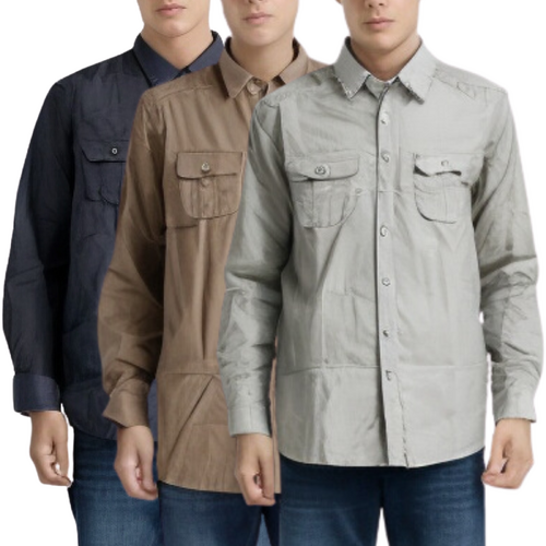 3x Mens Slim 100% Cotton Long Sleeve Shirt Button Up Business Casual - Assorted