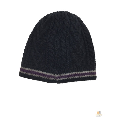 Insulated Thermal Beanie Stripe Winter Ski Warm Hat Knit Lined Wool Blend - Navy