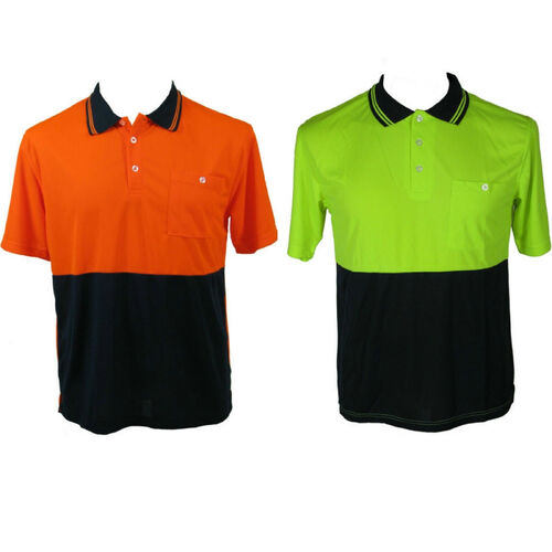 HI VIS Polo Shirt Top Tee Safety Workwear Short Sleeve Breathable Micro Mesh
