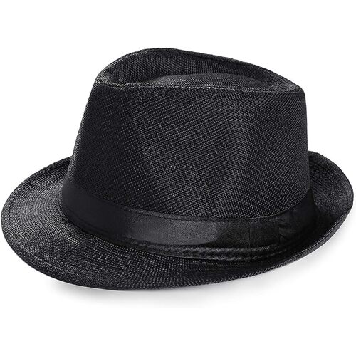 CLASSIC TRILBY HAT Fedora Cap Costume Gangster - Black- One Size (58cm)