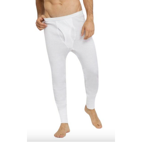Thermo Fleece Mens Thermal Long John Tights Baselayer Cotton Blend Pants - White