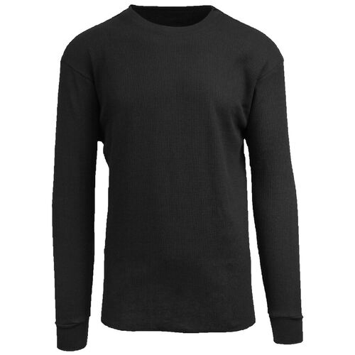Thermo Fleece Mens Thermal Long Sleeve Top Baselayer Cotton Blend Shirt - Black