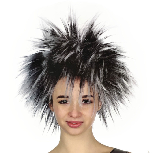 SPIKY WIG Punk Short Costume Party Hair Cosplay Rock Fancy Dress Womens 80s - Black/White