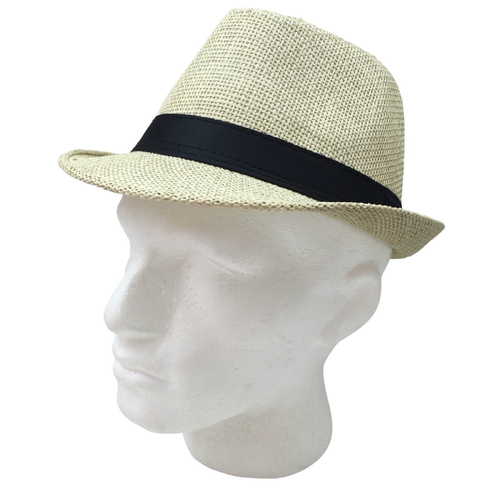TRILBY HAT Fedora 100% Paper Straw Plain Party Costume Detective Gangster Cap