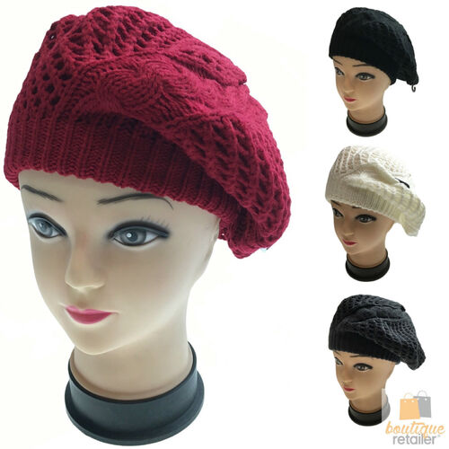 Womens FRENCH BERET HAT Knitted Cap Winter Warm Double Layered Ladies Beanie
