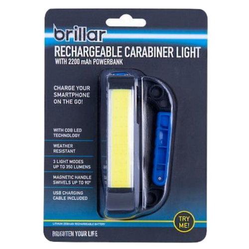 Brillar Rechargeable Carabiner Light with 2200 mAh Powerbank Compact