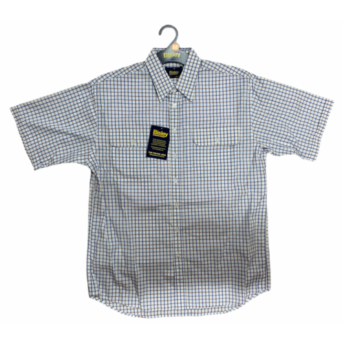 Bisley Mens Short Sleeve Check Shirt Checkered Cotton Blend Casual Business Work - Beige