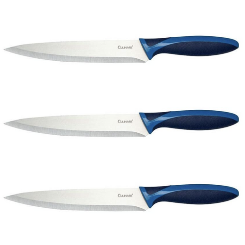 3Pc Set 19.5cm Culinare Stainless Steel Carving Knife With Blue Blade Cover