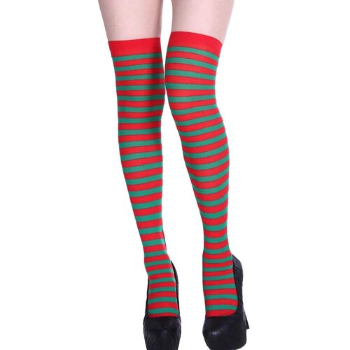 Christmas Over The Knee Socks Red Green Xmas Candy Cane Striped Socks Elf
