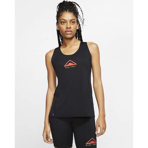 Nike Trail City Sleek Womens Running Top Tank vest Reflective Logo - Black