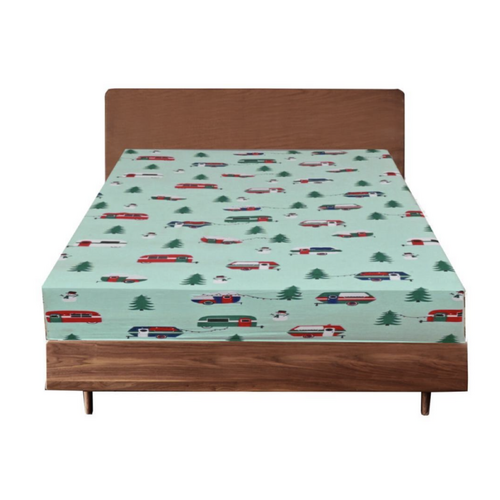 Queen Luxury 100% Cotton Flannelette Fitted Bed Sheet Flannel -  Trees/Caravan