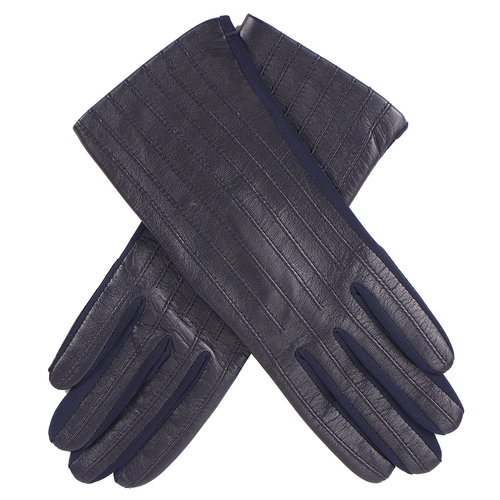 DENTS Womens Olivia Silk Leather & Elastane Gloves - Navy - One Size
