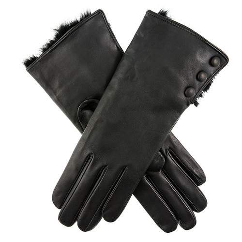 DENTS Sophie Womens Leather Gloves w Rabbit Fur Cuffs Wool Lined Ladies
