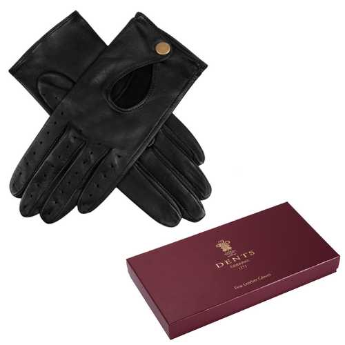 DENTS Womens Premium Kangaroo Leather Unlined Driving Gloves w/ Gift Box - Black