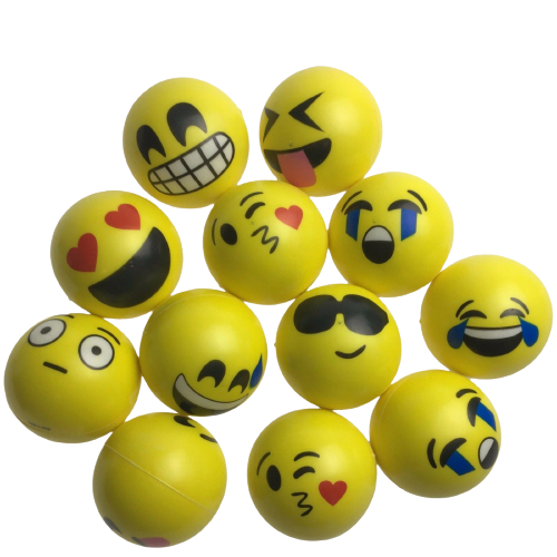 12 EMOJI FACE STRESS BALLS Hand Relief Squeeze Tension Reliever Soft Smiley 70mm