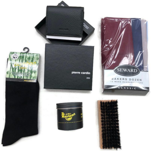 5pcs Father's Day Gift Pack Leather Wallet Handkerchiefs Shoe Polish Brush & Socks