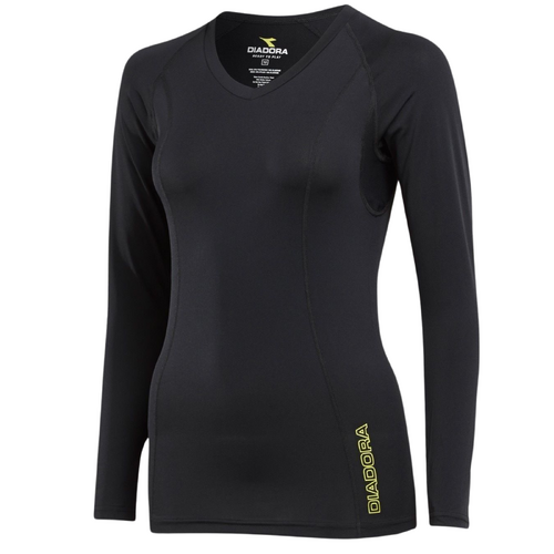 DIADORA Ladies Compression Sports Thermal Long Sleeve Tee Top T Shirt - Black