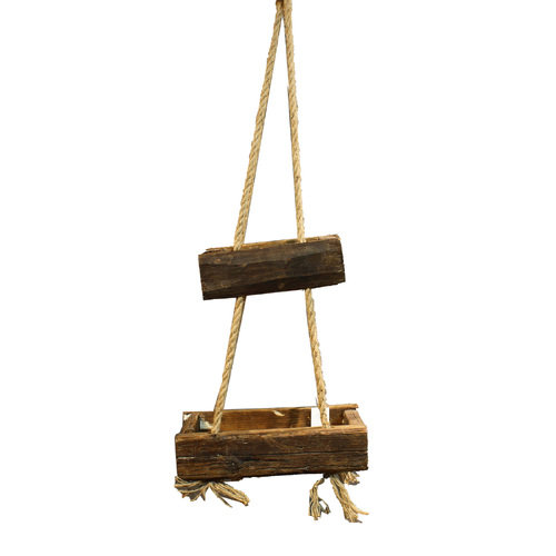 2 Tier Wood Hanging Planter Plant Storage with Rope Rustic Decor