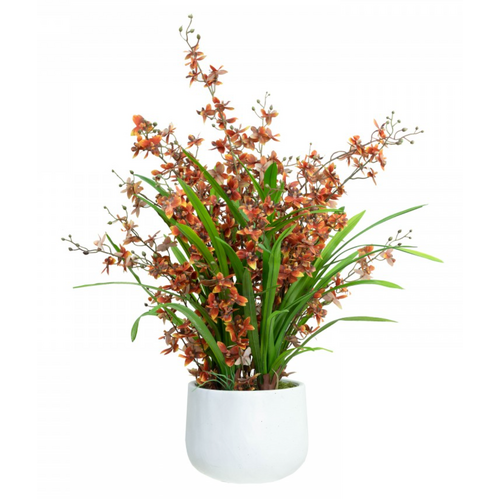 78cm Dancing Lady Orchid Plant in Pot Artificial Flower Plant Decor - Orange