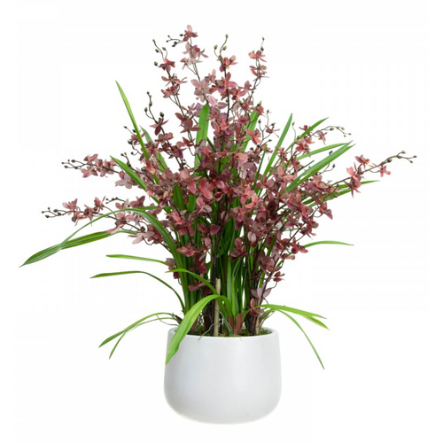 78cm Faux Dancing Lady Orchid Plant in Pot Artificial Flower Plant Decor - Wine