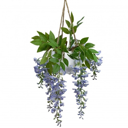 75cm Wisteria in Hanging Pot Artificial Plant Flower Décor - Blue
