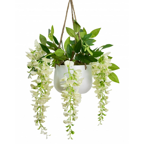 75cm Wisteria in Hanging Pot Artificial Plant Flower Décor Hanging Planter-Cream