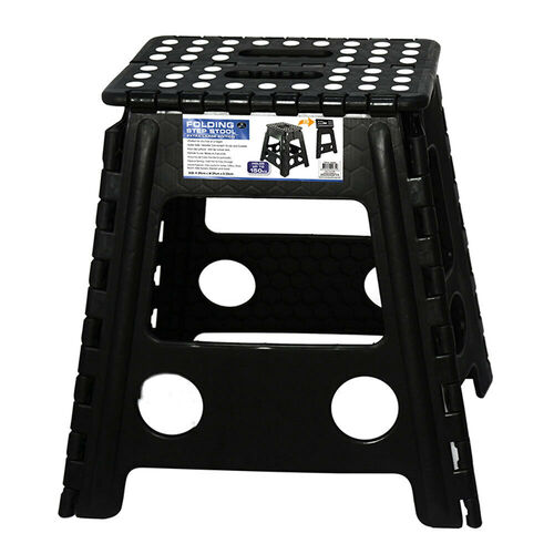 39cm Plastic Folding Step Stool Portable Chair Flat Indoor/Outdoor Home - Black