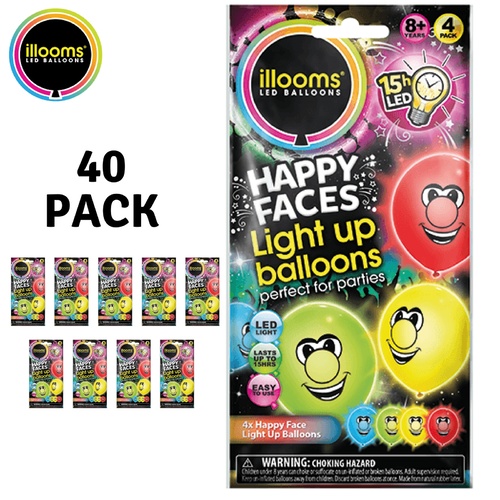 Pack of 40 iLLOOMS LED Light Balloons Halloween Parties Flashing HAPPY FACES