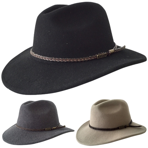 JACARU Australian Wool Fedora Hat Outback 100% WOOL Crushable Travel 1847