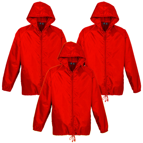 3pc Set Adult Spray Jacket Outdoor Hike Rain Hi Vis Poncho Waterproof - Red