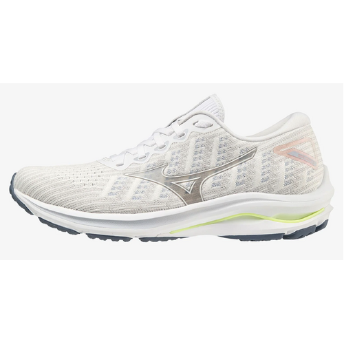 Mizuno Womens Wave Rider 25 Waveknit Running Athletic Shoes Sneakers-White/Grey