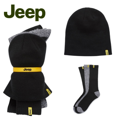 Jeep Mens Explorer Socks, Beanie And Wrist Band Bundle Set Premium Work Outdoor