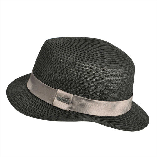KANGOL Straw Boater Hat 100% Sun Summer Casual Bucket Cap Fedora - Black