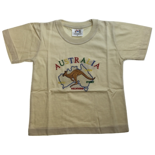 Kids Australia Kangaroo T Shirt Tee Childrens Child 100% Cotton Top - Beige