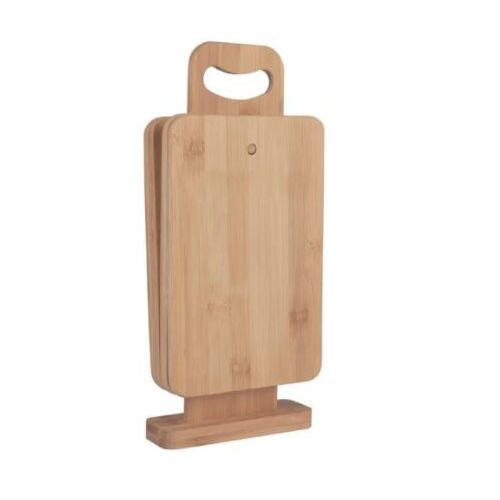 4pc Bamboo 22x14cm Chopping Block/Cutting Board Set w/ Display Stand - Brown