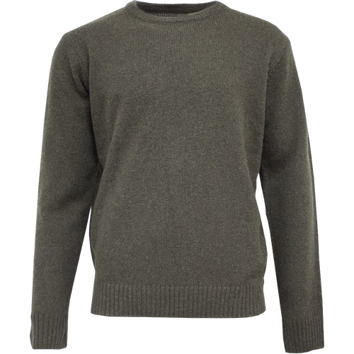 Mens Shetland Wool Crew Round Neck Knit Jumper Pullover Sweater Knitted - Olive