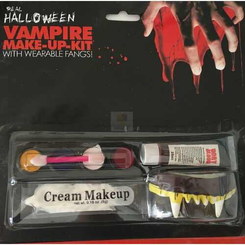 VAMPIRE MAKE UP KIT Halloween Face Paint Zombie Costume Party Fake Blood Fangs