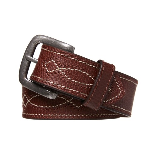 Mens Decor Stitch Genuine Buffalo Leather Belt Dual Size - Brown