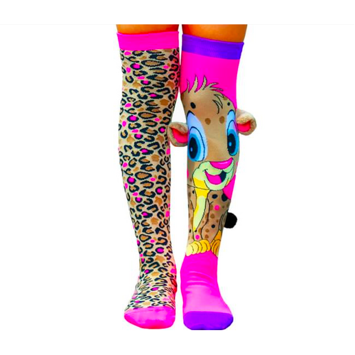 Cheeky Cheetah Girl’s Long Knee High Socks -  Toddlers Pair -  Pink/Brown
