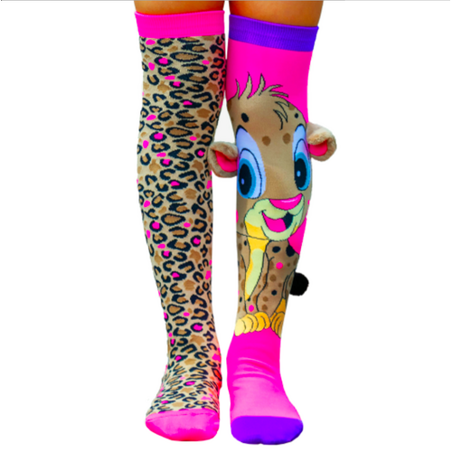 MADMIA Cheeky Cheetah Kids & Adults Long Knee High Socks - Girl’s Pair - Pink/Brown