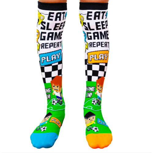 Video Game Kids & Adults Long Knee High Socks - Boy's Unisex Pair - Multicolour
