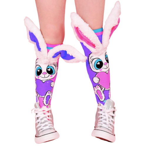 MADMIA Funny Bunny Kids & Adults Long Knee High Socks - Girls Pair - purple/pink
