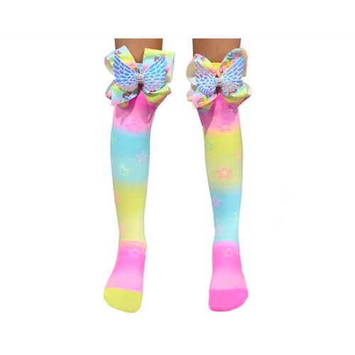 MADMIA Unicorn Bows Toddler Long Knee High Socks - Girls Pair - Yellow/Pink/Blue