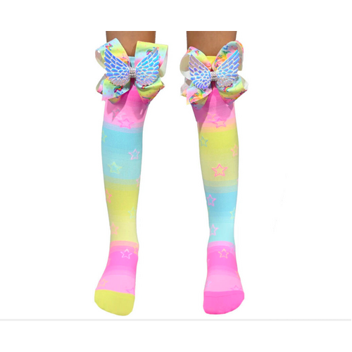 MADMIA Girl's Unicorn Bows Kids & Adults Long Knee High Socks - pink/blue/yellow