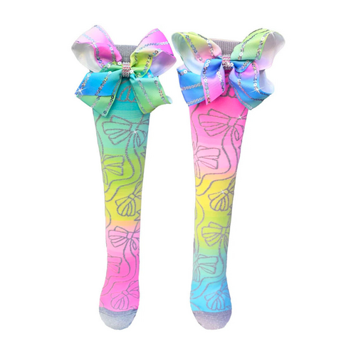 MADMIA Sparkly Bows Toddler Girl's Long Knee High Socks - Pink/Blue/Yellow