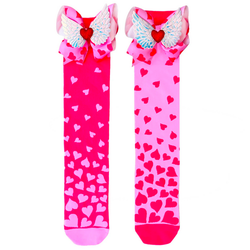 MADMIA Love Heart Kids & Adults Long Knee High Socks - Girl’s Pair - Colour Pink