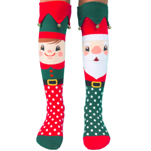 MADMIA Jingle Bells Xmas Christmas Toddler Long Knee High Socks - Boys Unisex - Red/Green