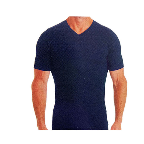 MERINO SKINS Mens Classic V-Neck Tee Wool Thermal T-Shirt Short Sleeve - Navy