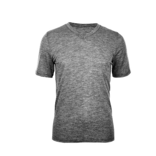 MERINO SKINS Mens Classic V-Neck Tee Wool Thermal T-Shirt Short Sleeve - Soft Grey Marle
